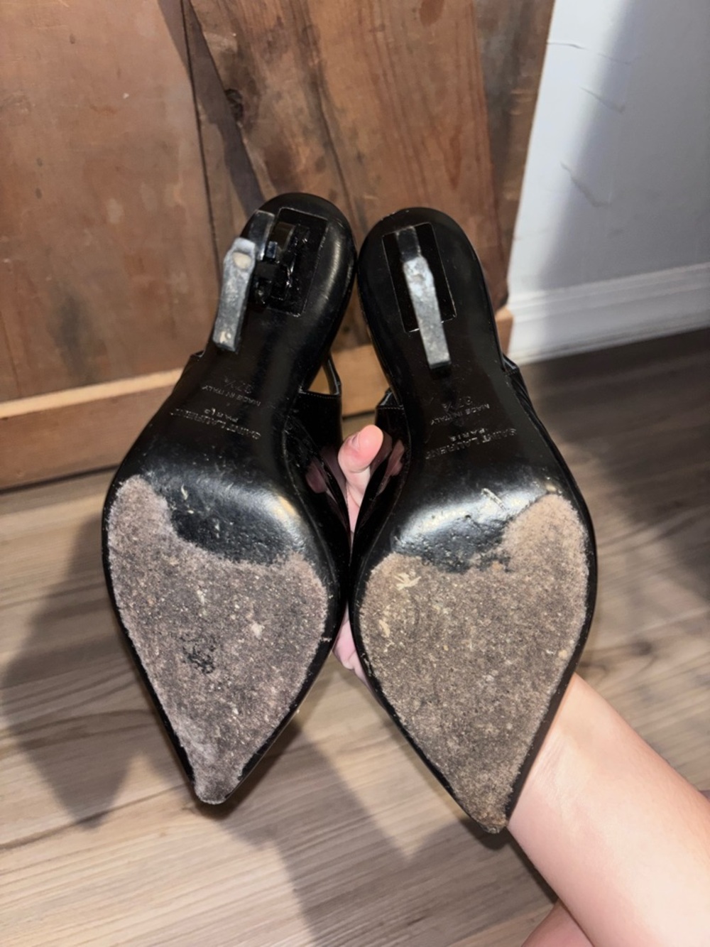 Saint Laurent Black Patent YSL Logo Heel Slingbacks 37.5 - Picture 6 of 10